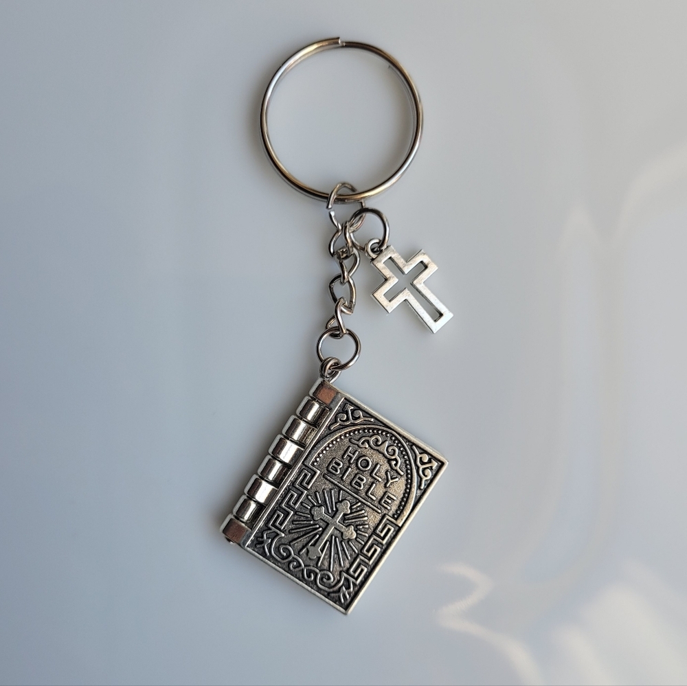 NEW Silver Tone Tiny Bible Keychain or Purse Charm